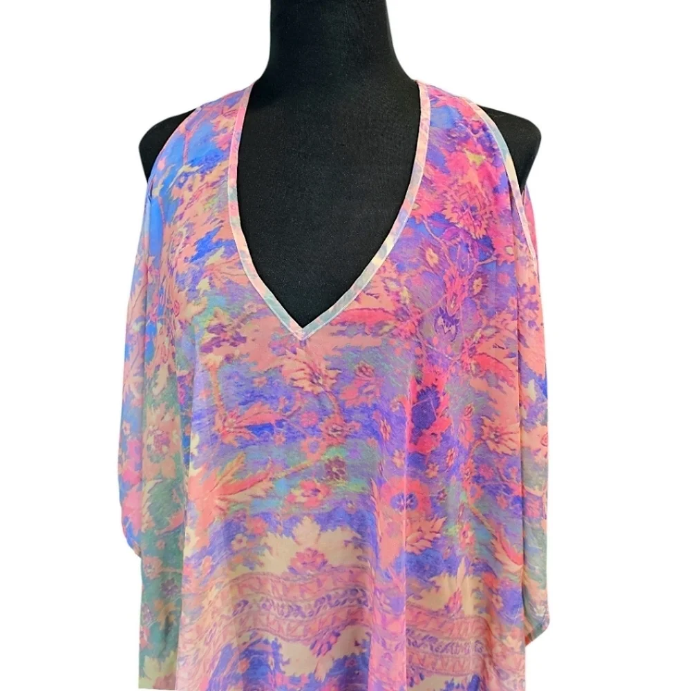 Show Me Your Mumu Kaftan Kimono Tunic Watercolor XS Colorful Fairycore Ethereal - Picture 8 of 12